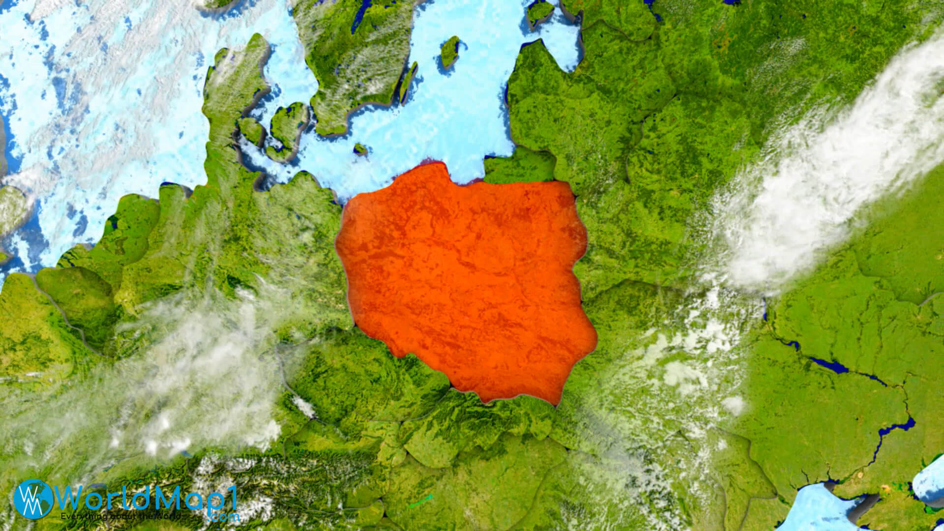 Poland Satellite Map with Germany and Ukraine